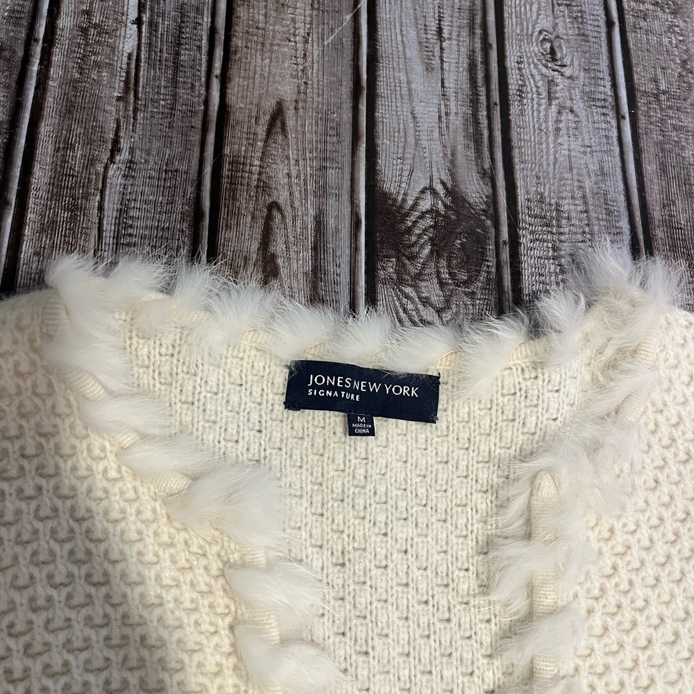 Jones New York Cream Cardigan Sweater with Ribbed Detailing - Picture 3 of 3
